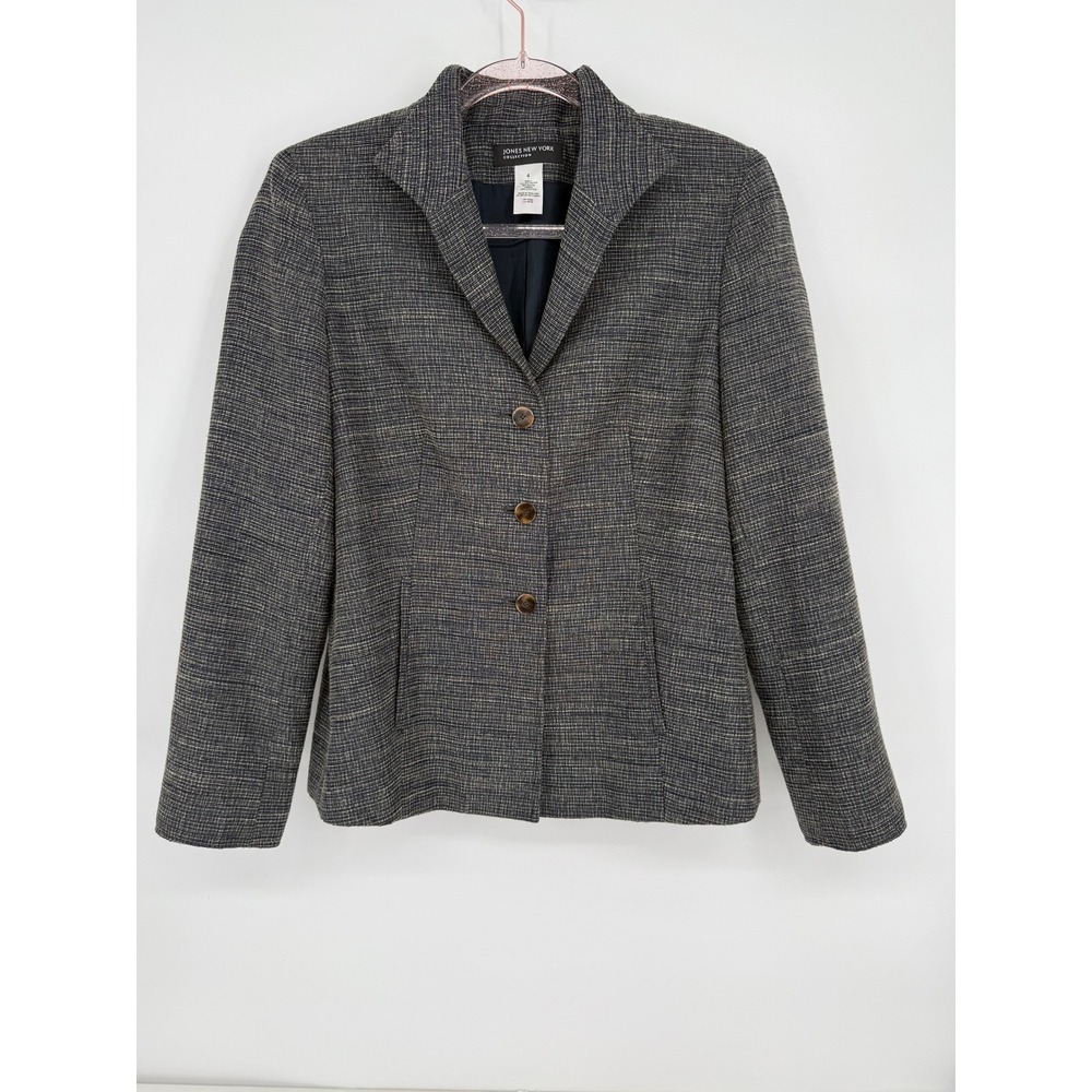 Jones New York Collection Blazer Jacket Career Business Gray Plaid Size 4
